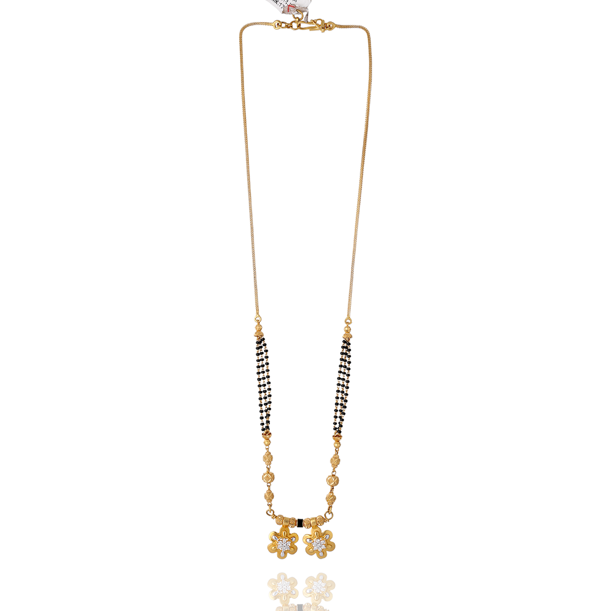 Black-Beaded Mangalsutra with Floral Centre