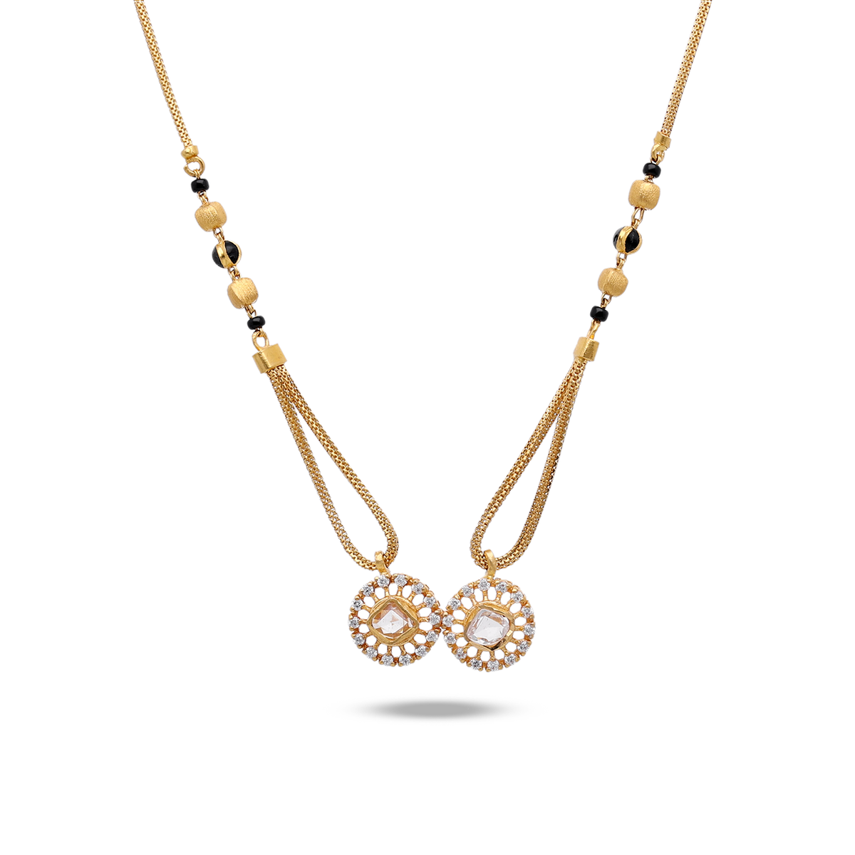 Gold Mangalsutra with Twin Circular Stone Drops