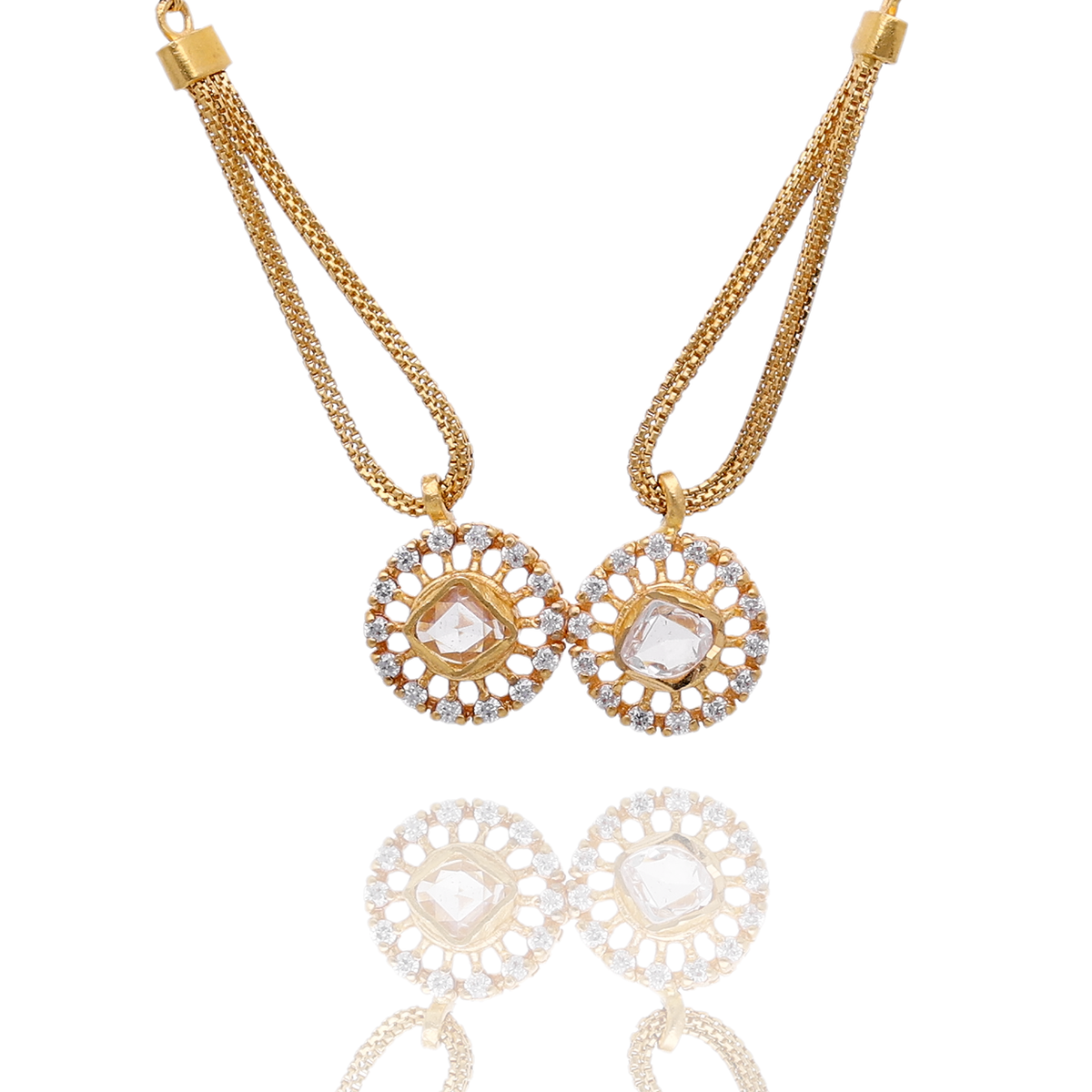 Gold Mangalsutra with Twin Circular Stone Drops