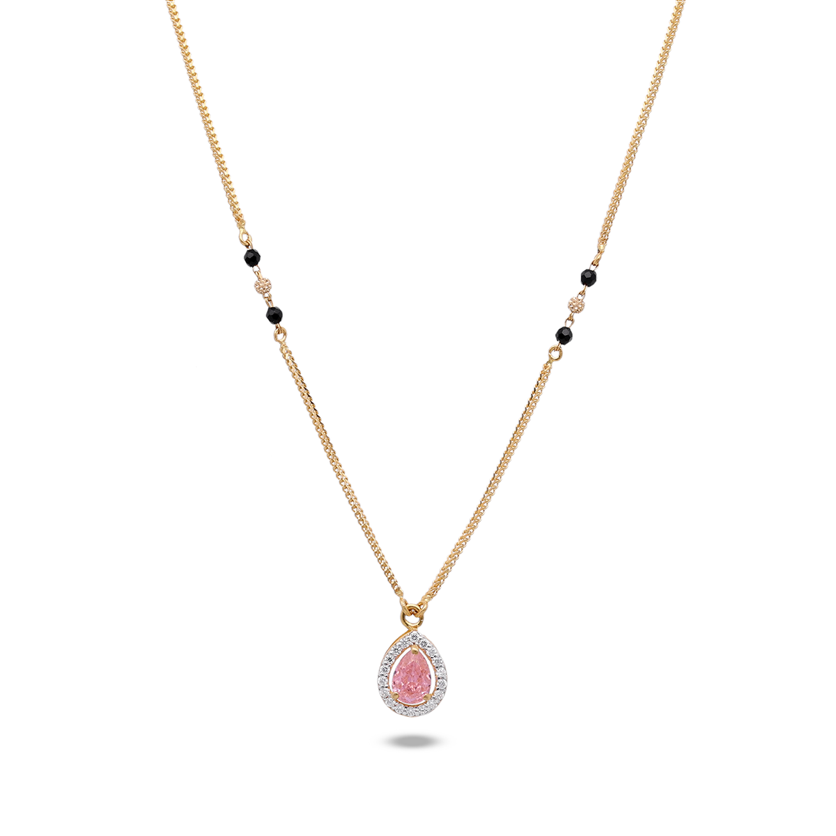 Fine Gold Mangalsutra with Oval Red-Stone Pendant