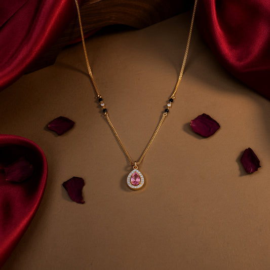 Fine Gold Mangalsutra with Oval Red-Stone Pendant