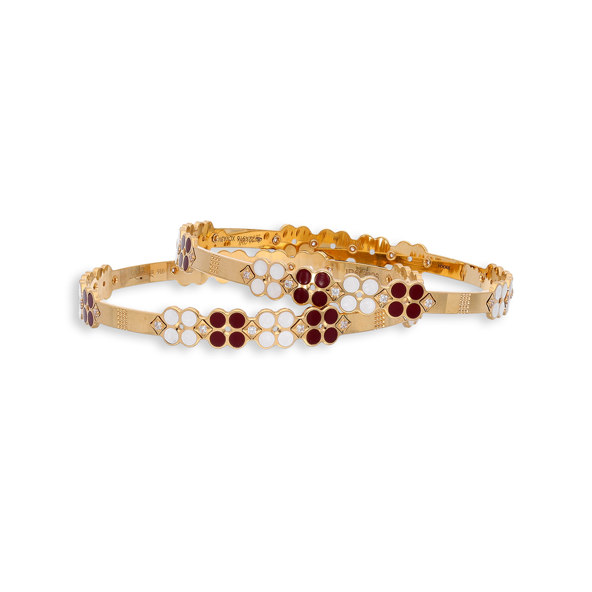 Slim Gold Bangles with Red and White Accents