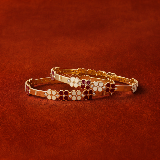 Slim Gold Bangles with Red and White Accents
