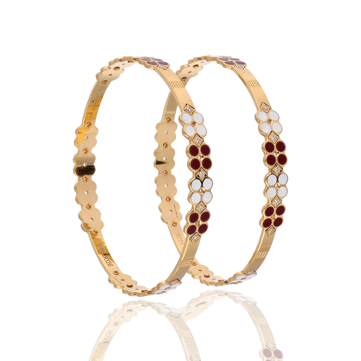 Slim Gold Bangles with Red and White Accents