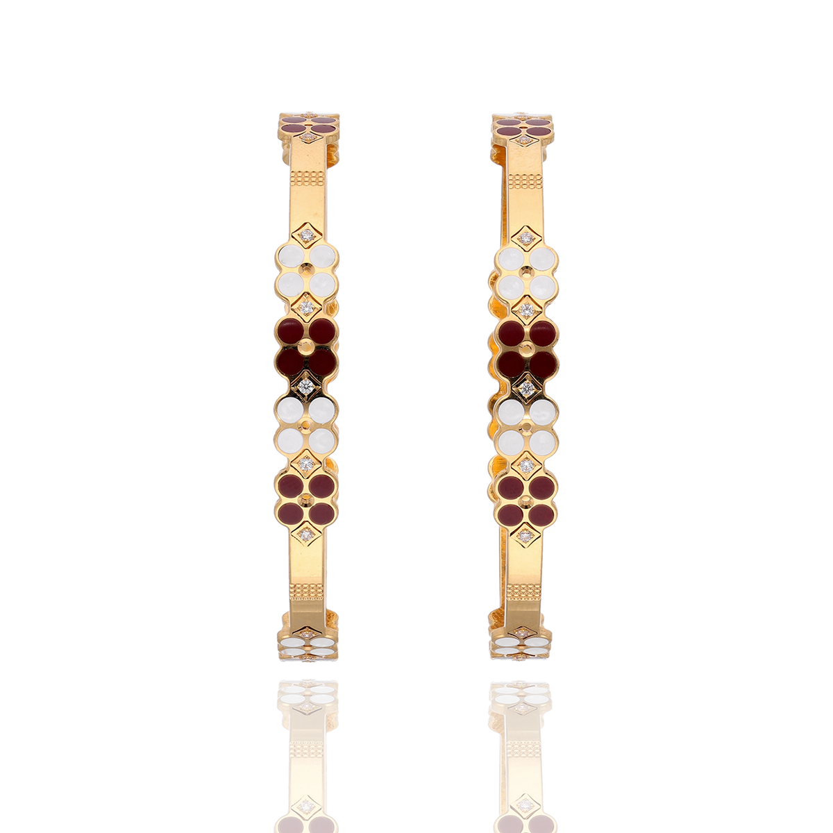 Slim Gold Bangles with Red and White Accents