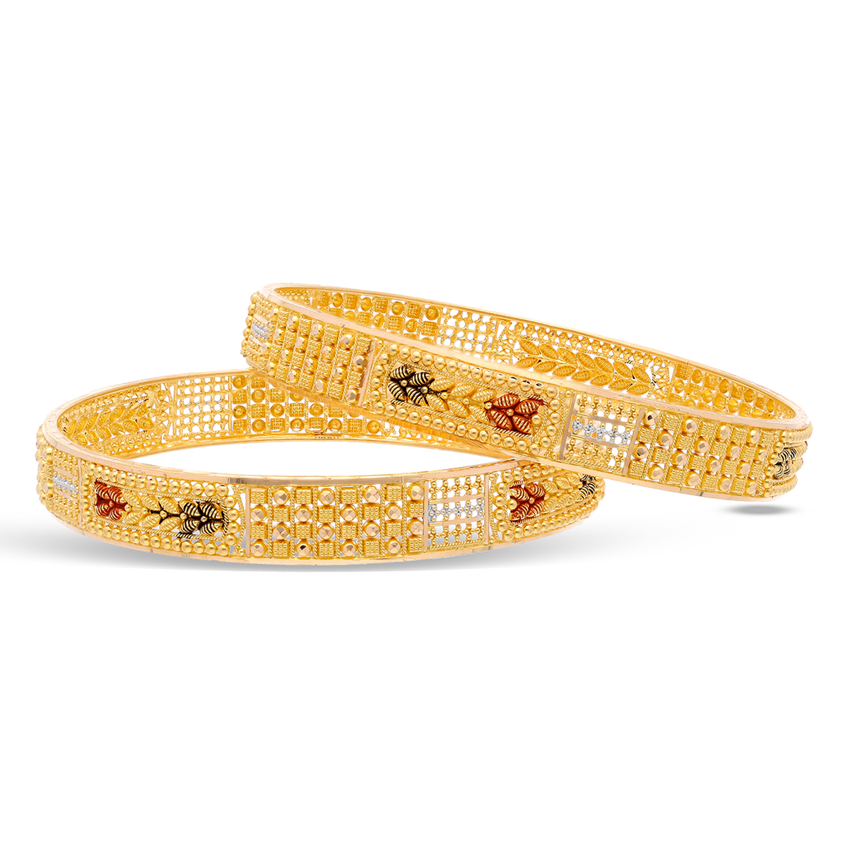 Broad Gold Bangles with Perforated Texture