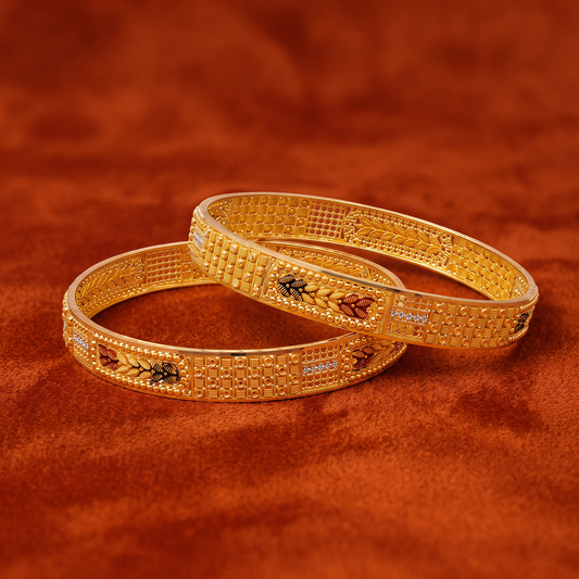 Broad Gold Bangles with Perforated Texture