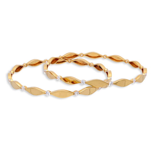 Openwork Gold Bangles with Leaf-Shaped Links