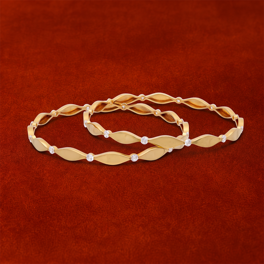 Openwork Gold Bangles with Leaf-Shaped Links