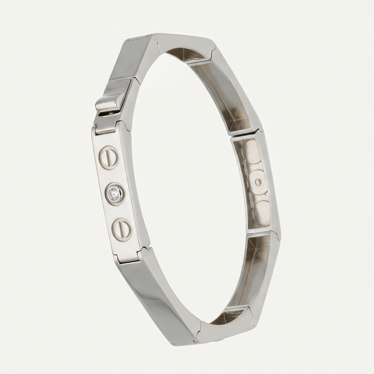Screw Motif Solitaire Accent Silver-Tone Kada