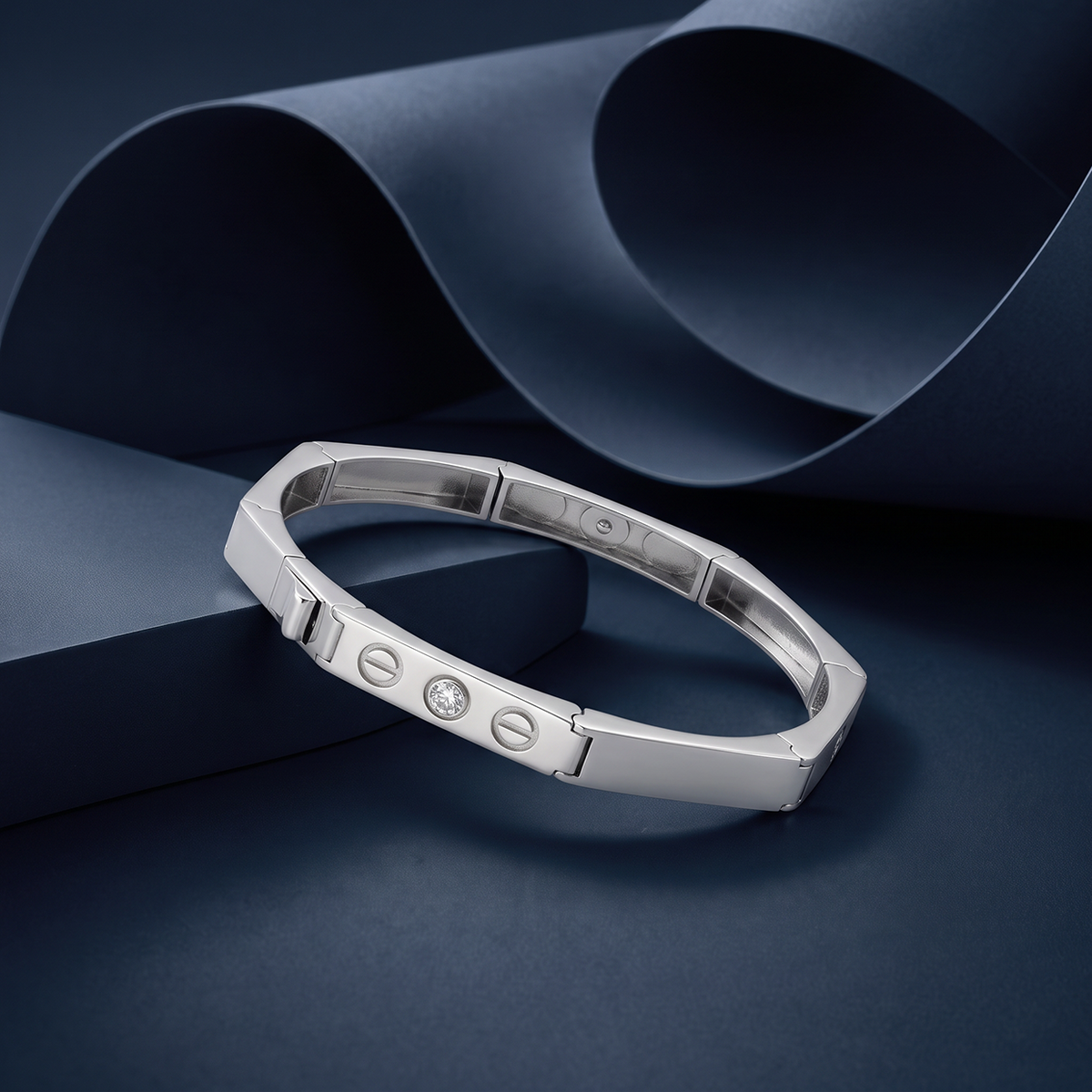 Screw Motif Solitaire Accent Silver-Tone Kada