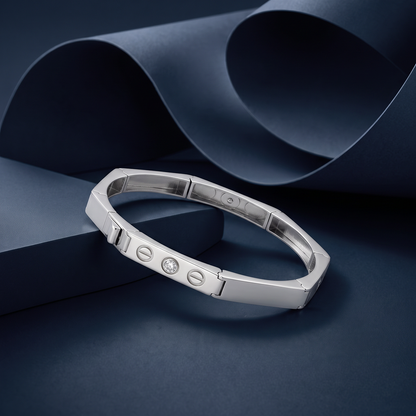 Screw Motif Solitaire Accent Silver-Tone Kada