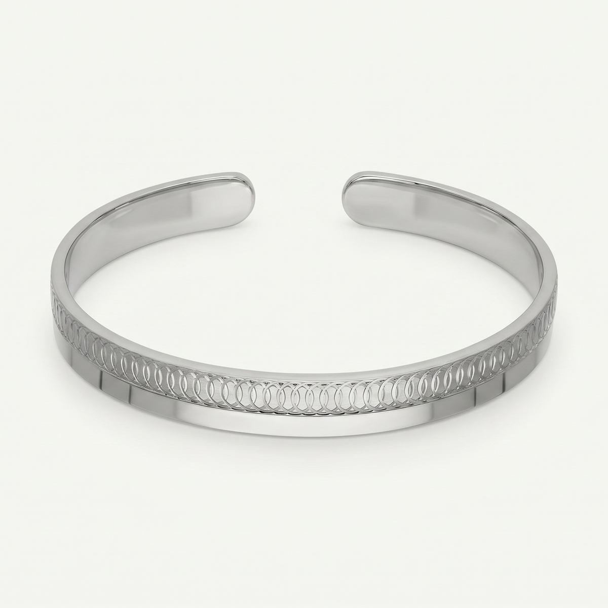Oval Texture Open Silver-Tone Cuff Kada