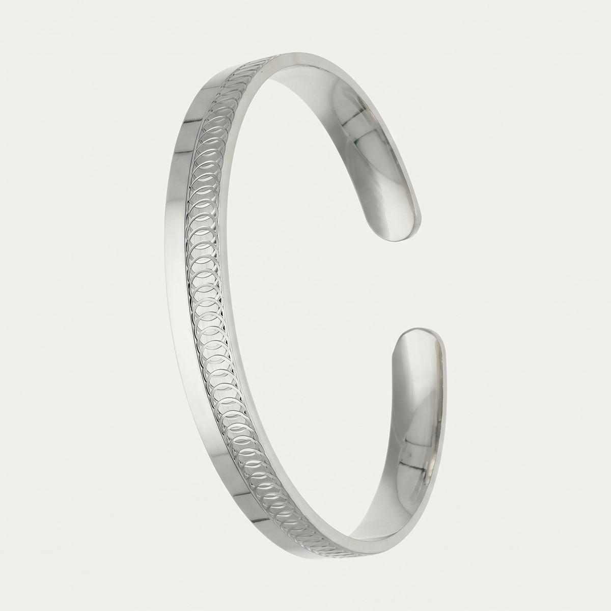 Oval Texture Open Silver-Tone Cuff Kada