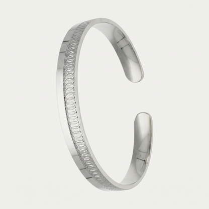 Oval Texture Open Silver-Tone Cuff Kada