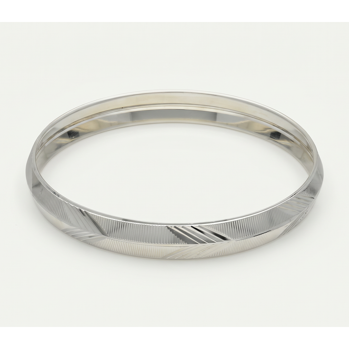 Diagonal Etched Silver-Tone Kada
