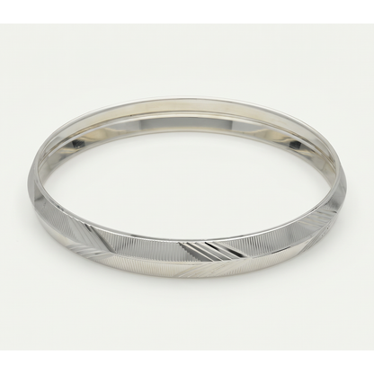 Diagonal Etched Silver-Tone Kada