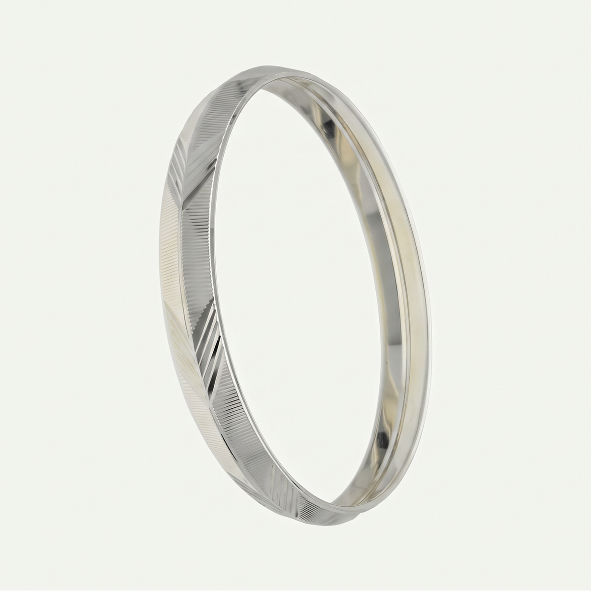 Diagonal Etched Silver-Tone Kada