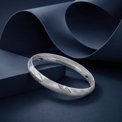 Diagonal Etched Silver-Tone Kada