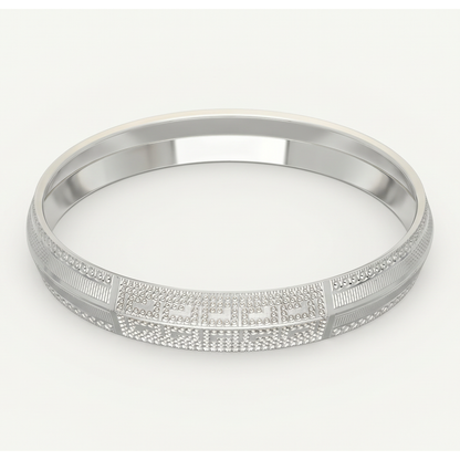 Geometric Sparkle Panel Silver-Tone Kada