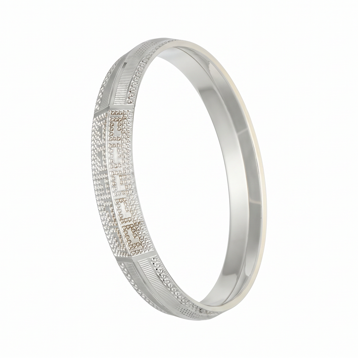 Geometric Sparkle Panel Silver-Tone Kada
