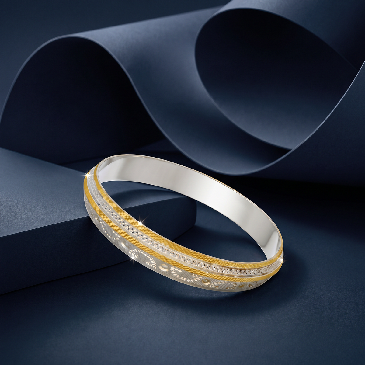 Golden Vine Sparkle Silver-Tone Statement Kada