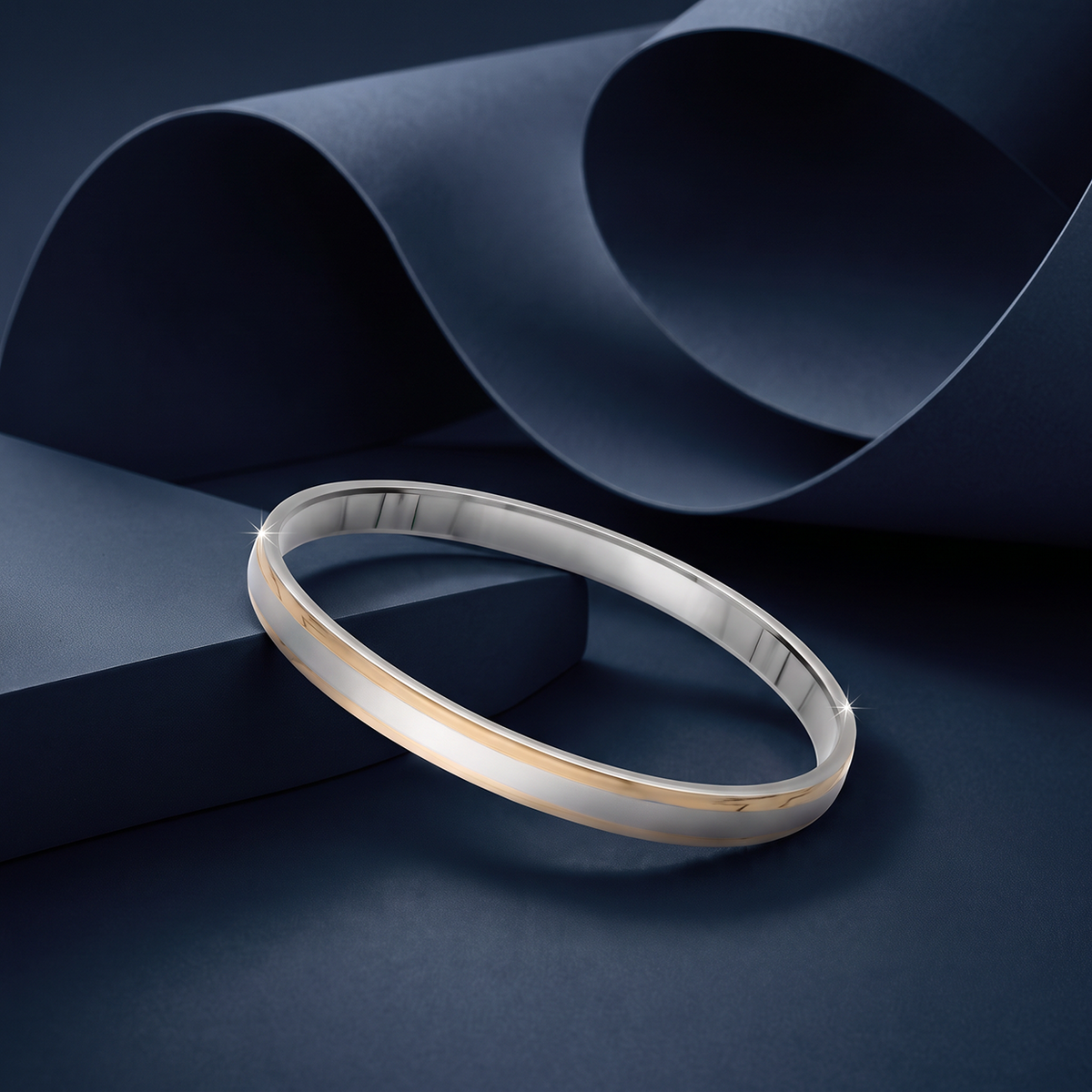 Parallel Gold-Tone Stripe Silver-Tone Kada