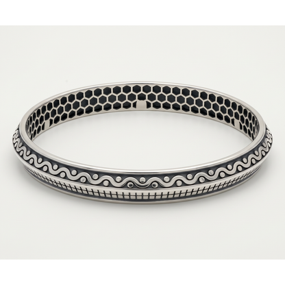 Midnight Honeycomb and Wave Silver-Tone Kada
