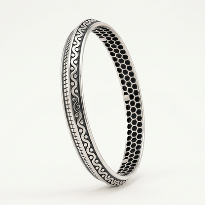Midnight Honeycomb and Wave Silver-Tone Kada