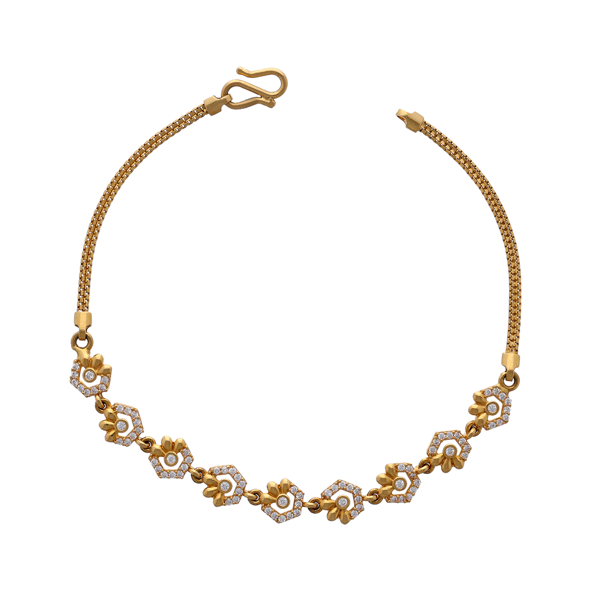 Gold Bracelet with Floral and Leaf Motifs
