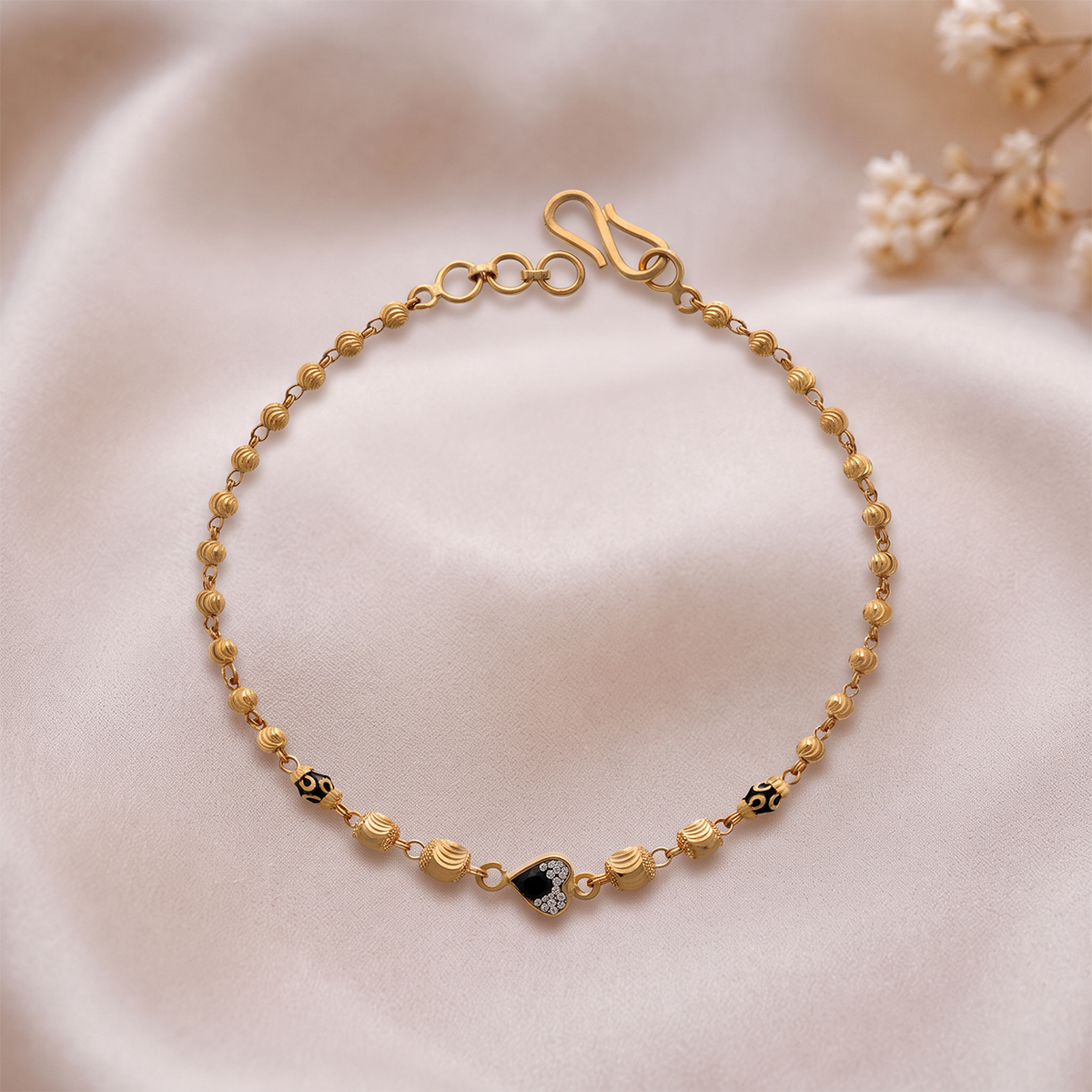 Minimal Gold Bead Bracelet with Heart Accent