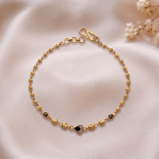 Minimal Gold Bead Bracelet with Heart Accent
