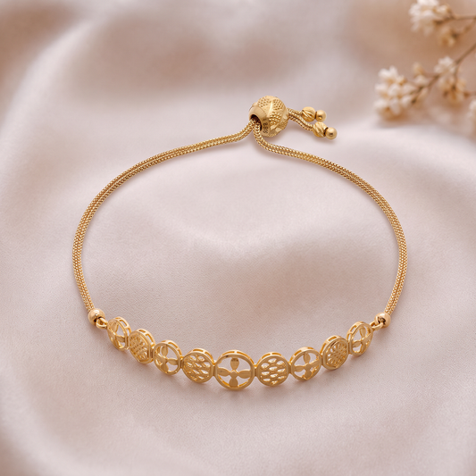 Adjustable Gold Bracelet with Floral Motifs