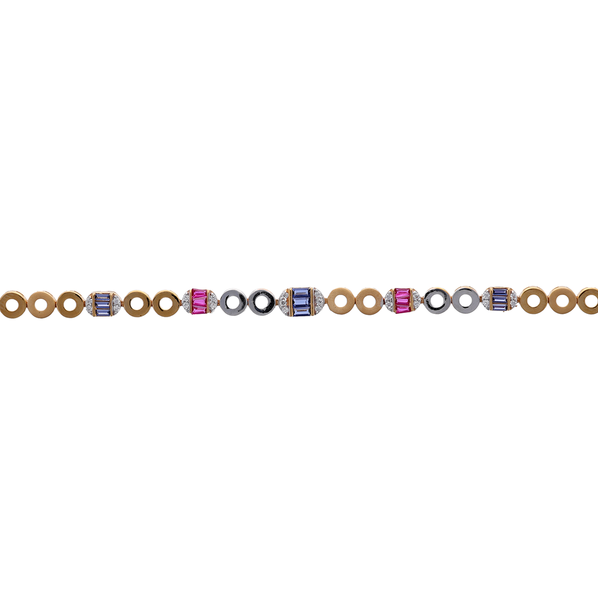 Gold Link Bracelet with Multicolour Stone Accents