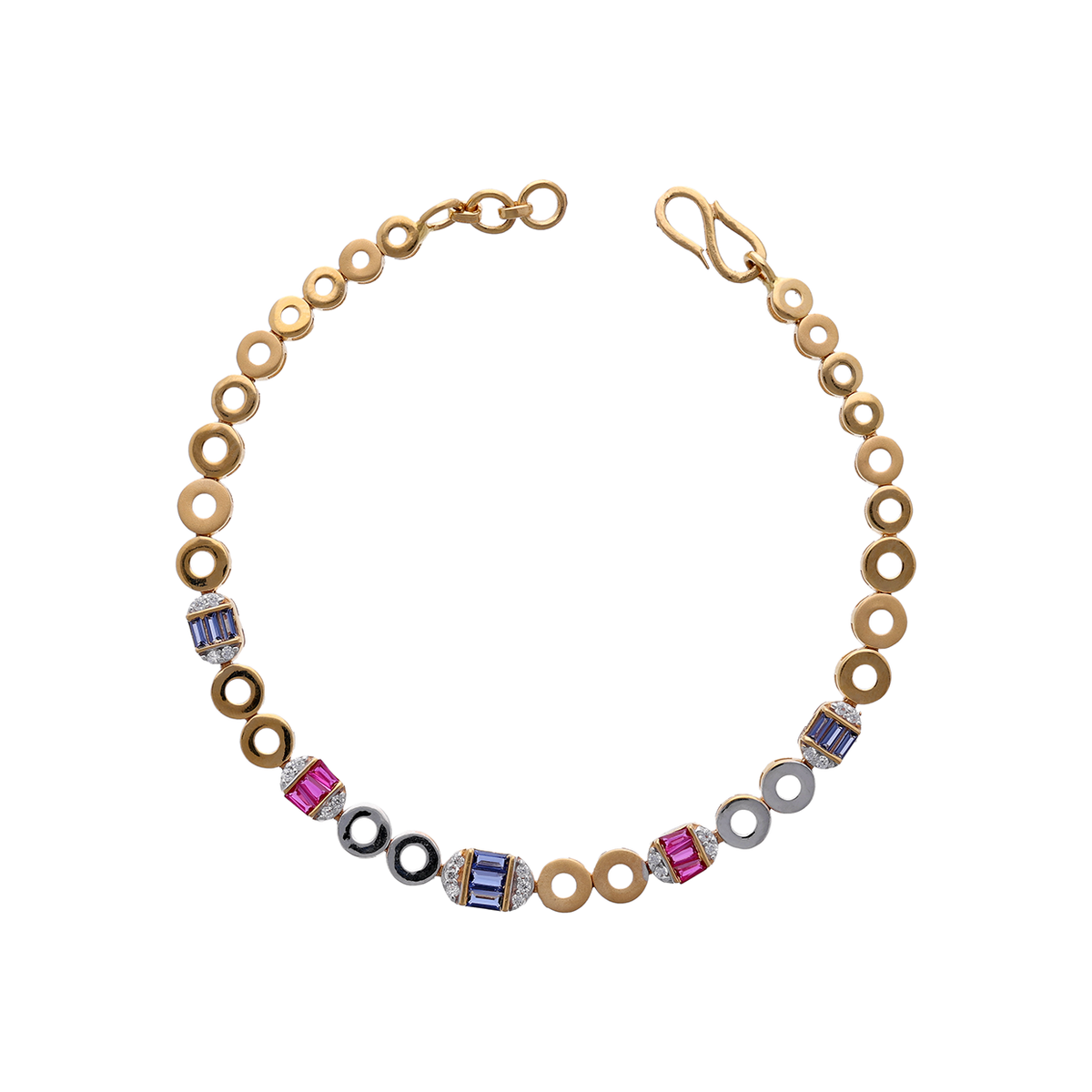 Gold Link Bracelet with Multicolour Stone Accents