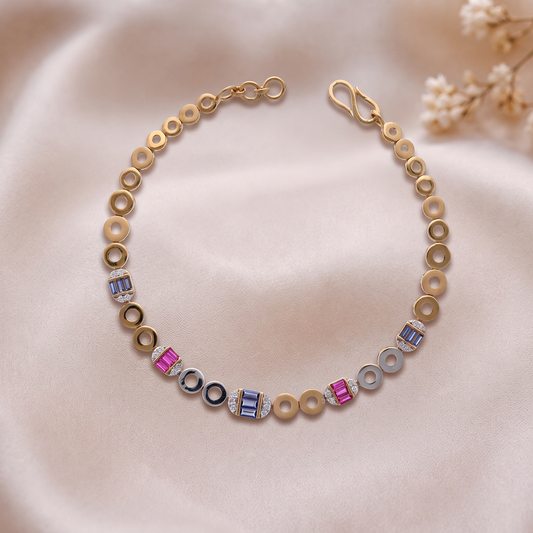Gold Link Bracelet with Multicolour Stone Accents