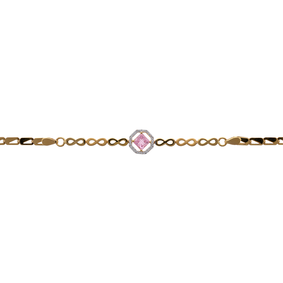 Gold Link Bracelet with Pink Centre Stone