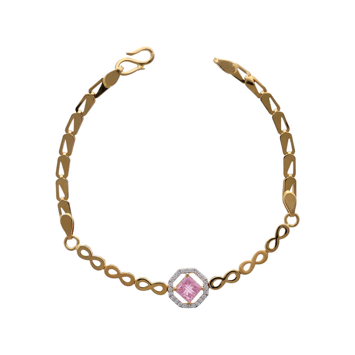 Gold Link Bracelet with Pink Centre Stone