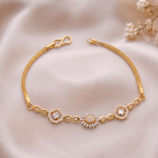 Gold Bracelet with Floral Burst Motif