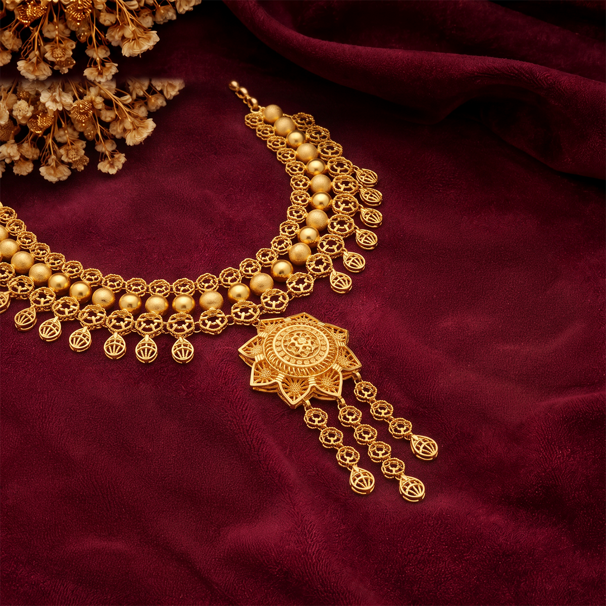 Traditional Gold Choker with Beaded Fringe