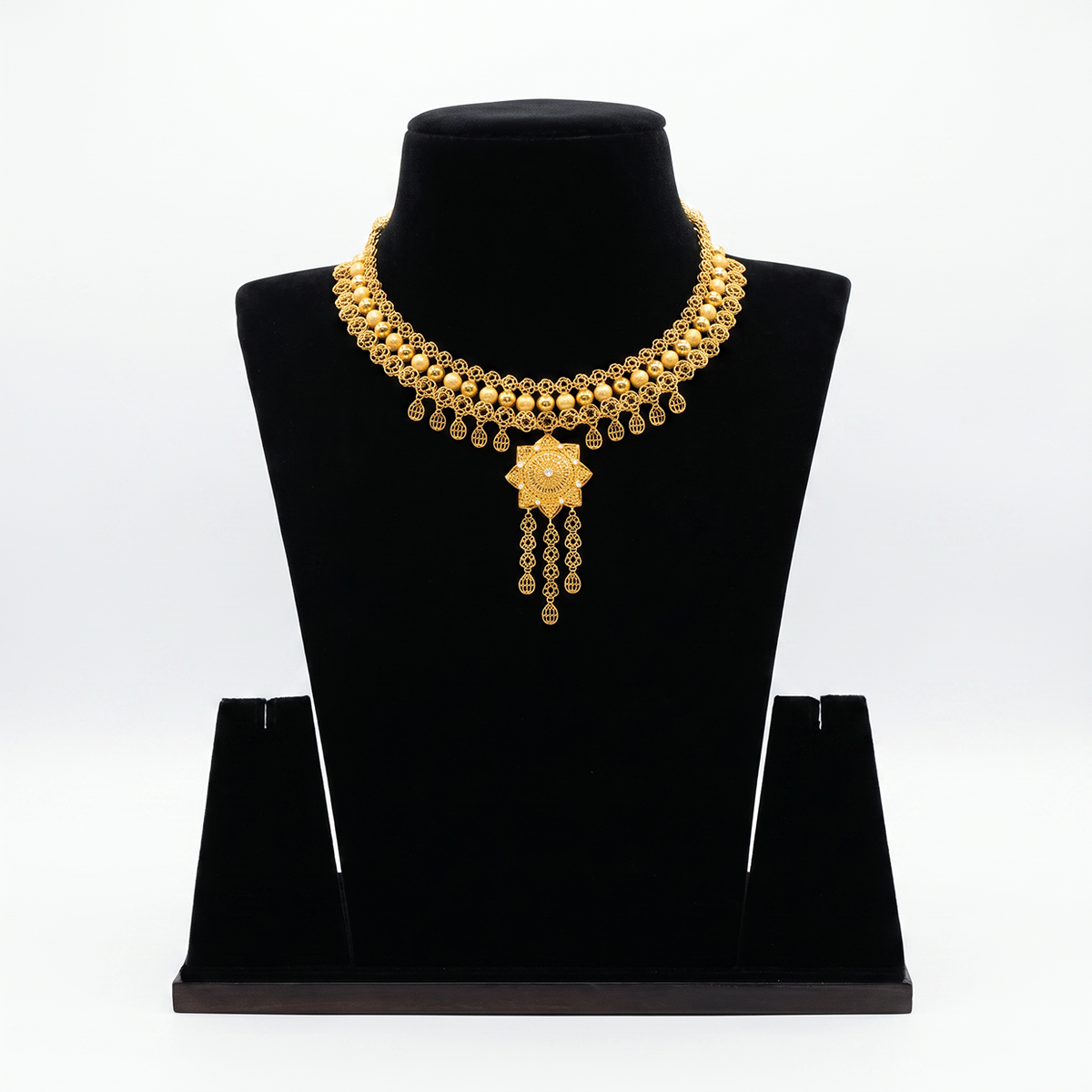 Traditional Gold Choker with Beaded Fringe