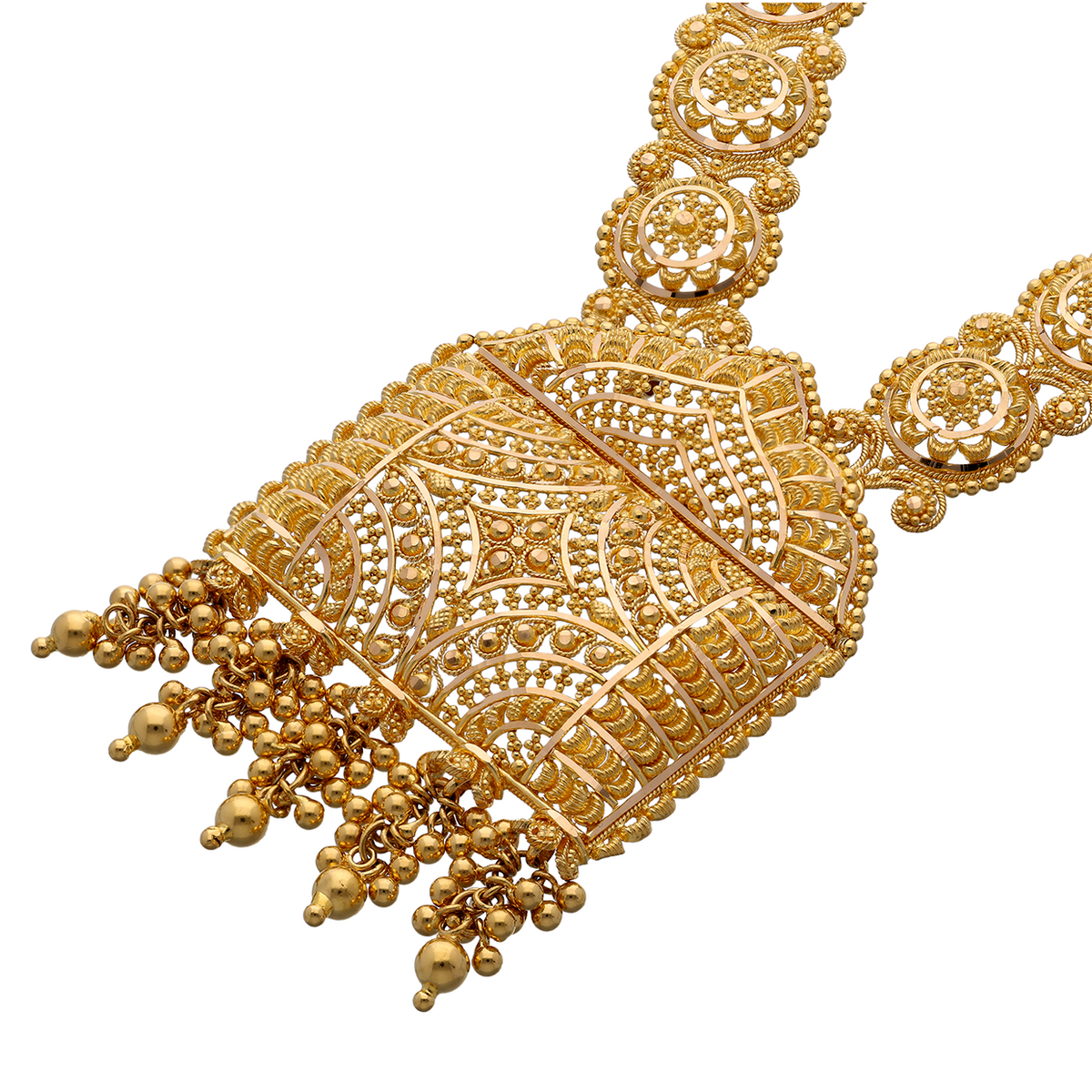 Long Temple-Inspired Gold Necklace