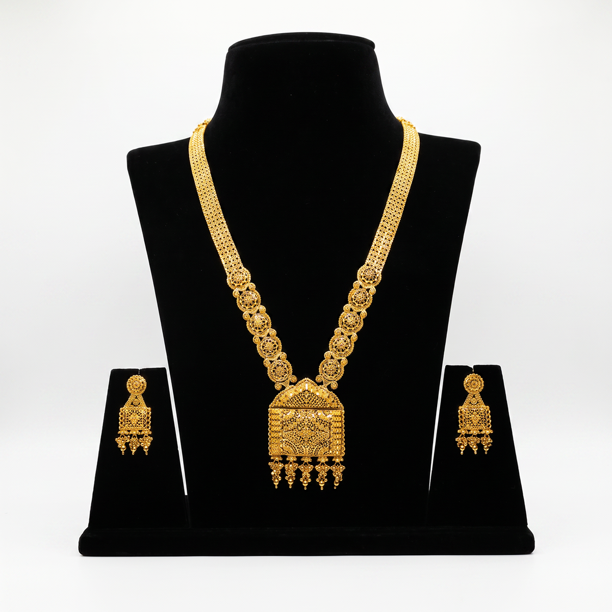 Long Temple-Inspired Gold Necklace
