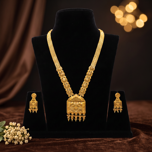 Long Temple-Inspired Gold Necklace