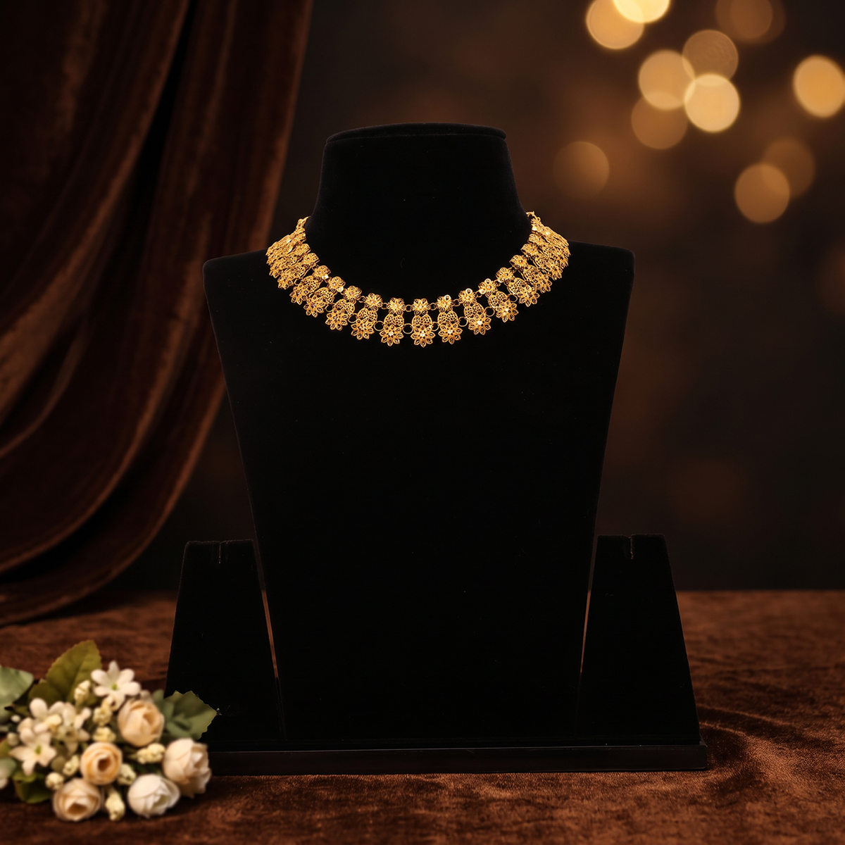 Classic Gold Collar Necklace with Rounded Drops