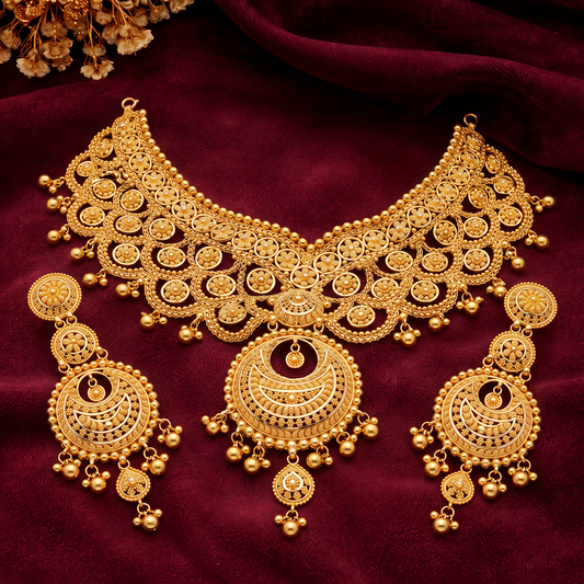 Grand Traditional Gold Necklace with Ornate Pendant
