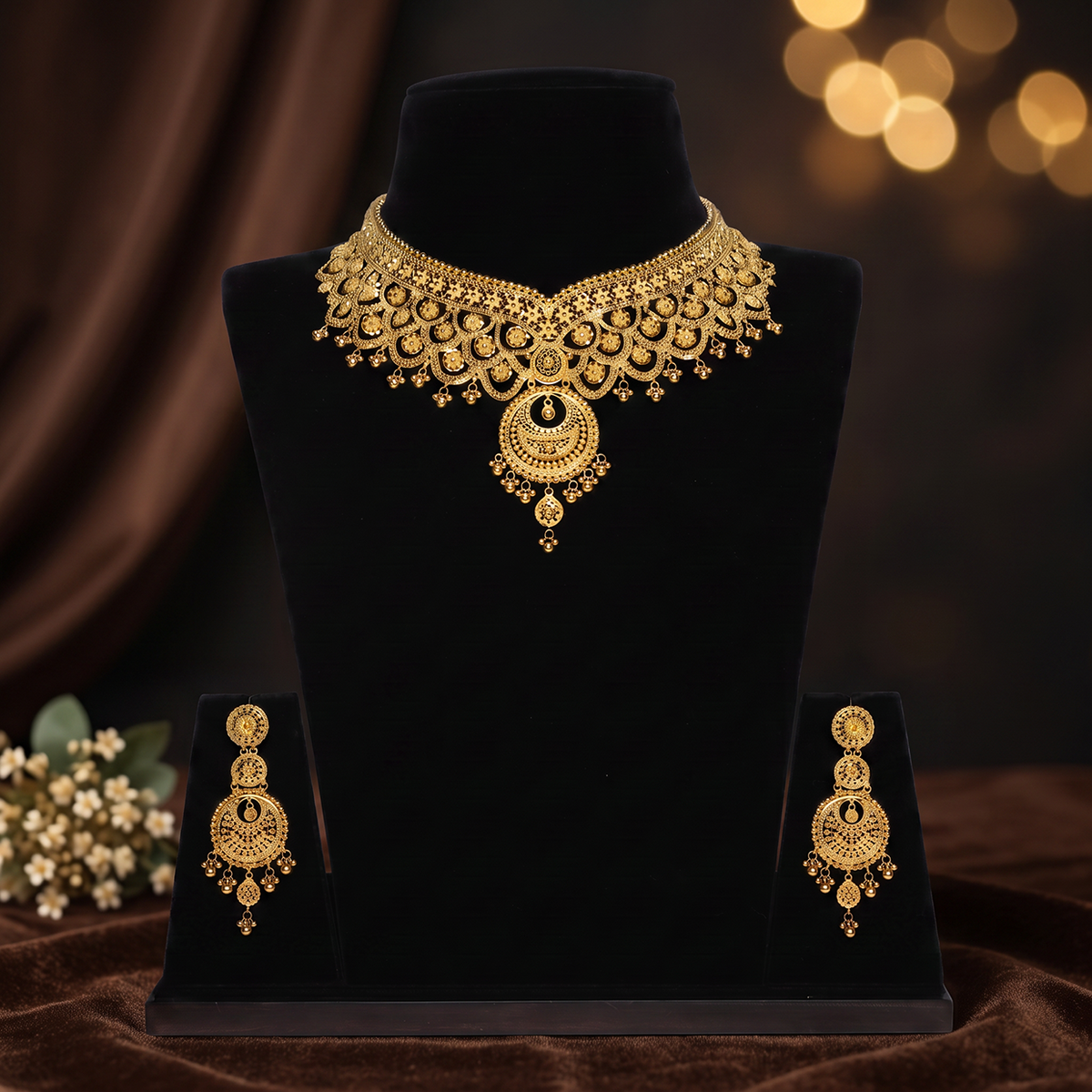 Grand Traditional Gold Necklace with Ornate Pendant
