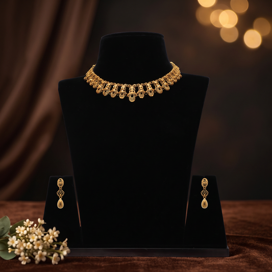 Gold Collar Necklace with Repeating Motifs