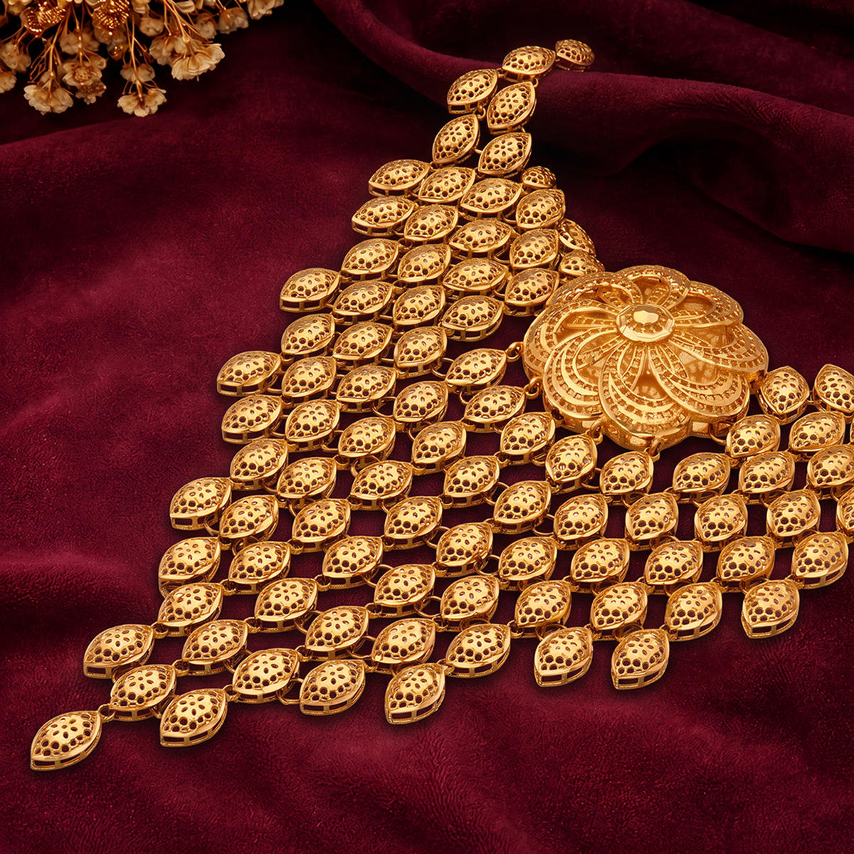 Layered Bridal Gold Necklace with Floral Centre
