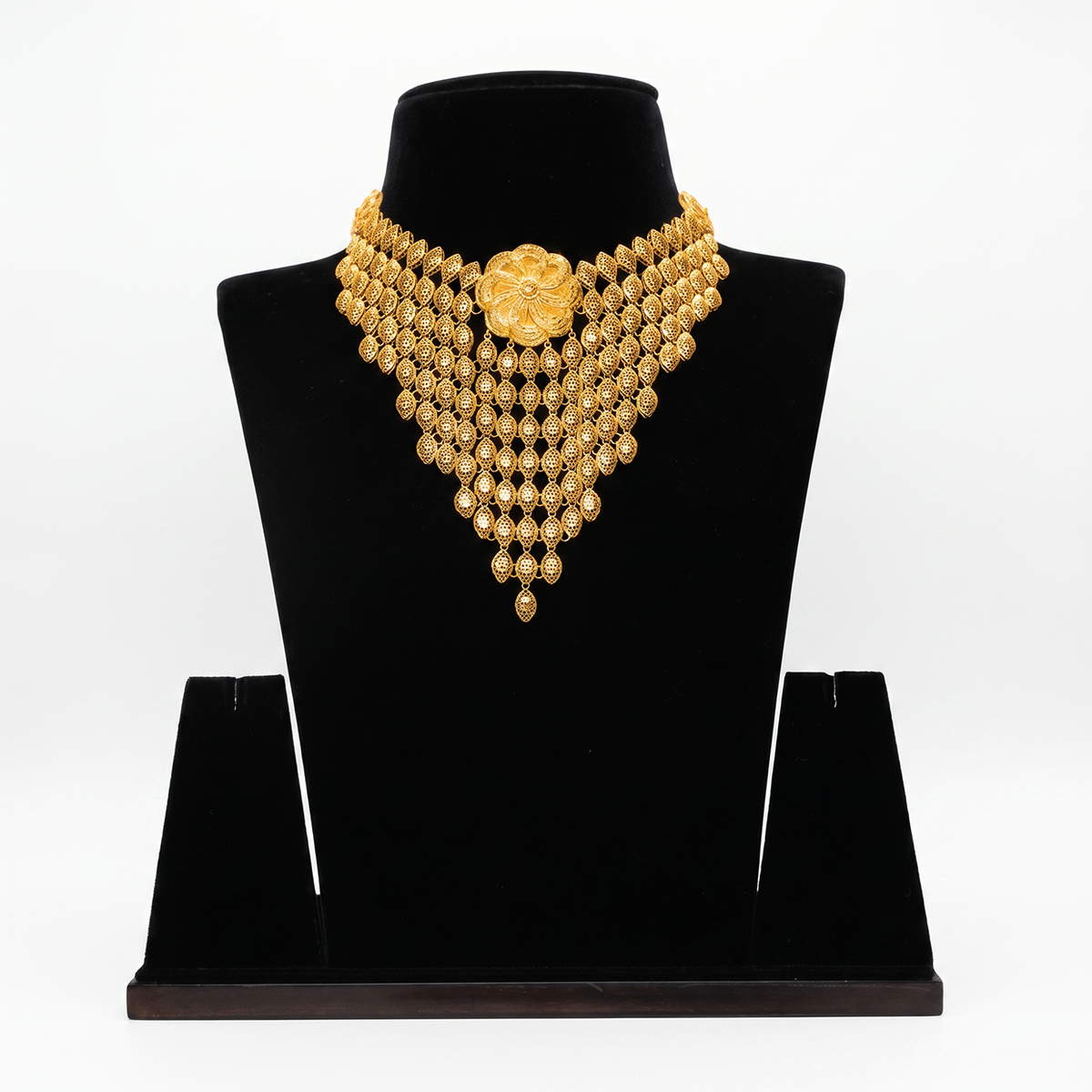 Layered Bridal Gold Necklace with Floral Centre